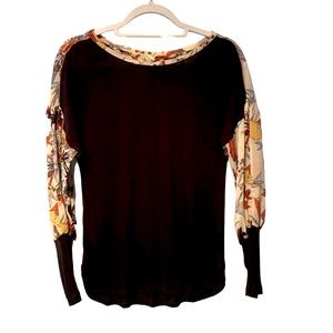 Floral Sheer Sleeved Black Top by Tiny. Size MED